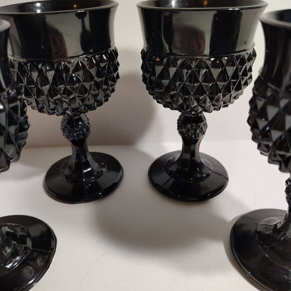 Indiana Glass Tiara Black Amethyst Diamond Point Wine Water  Indiana Glass Tiara Black Amethyst Diamond Point Wine Water Goblets Gothic 4 Vtg